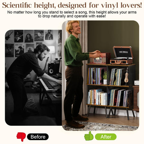 X-cosrack 3-tier record player stand diamond mesh side panel shows collection with style.