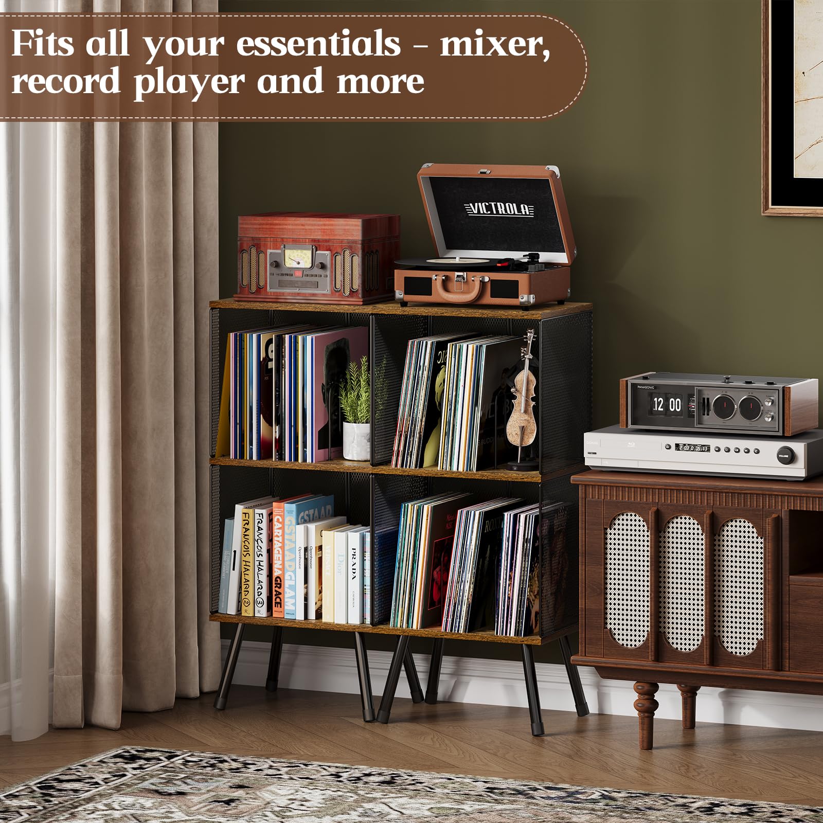X-cosrack 3-tier record player stand floor protectors guard surfaces during setup.