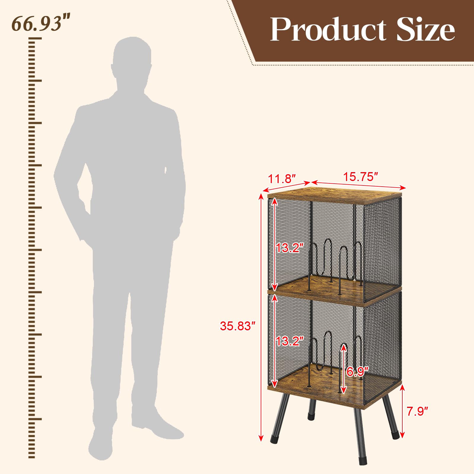 X-cosrack 3-tier record player stand middle storage for organized vinyl shelving.