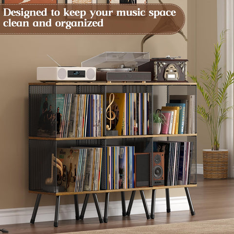 X-cosrack 3-tier record player stand tilting feet stabilize on uneven floors.