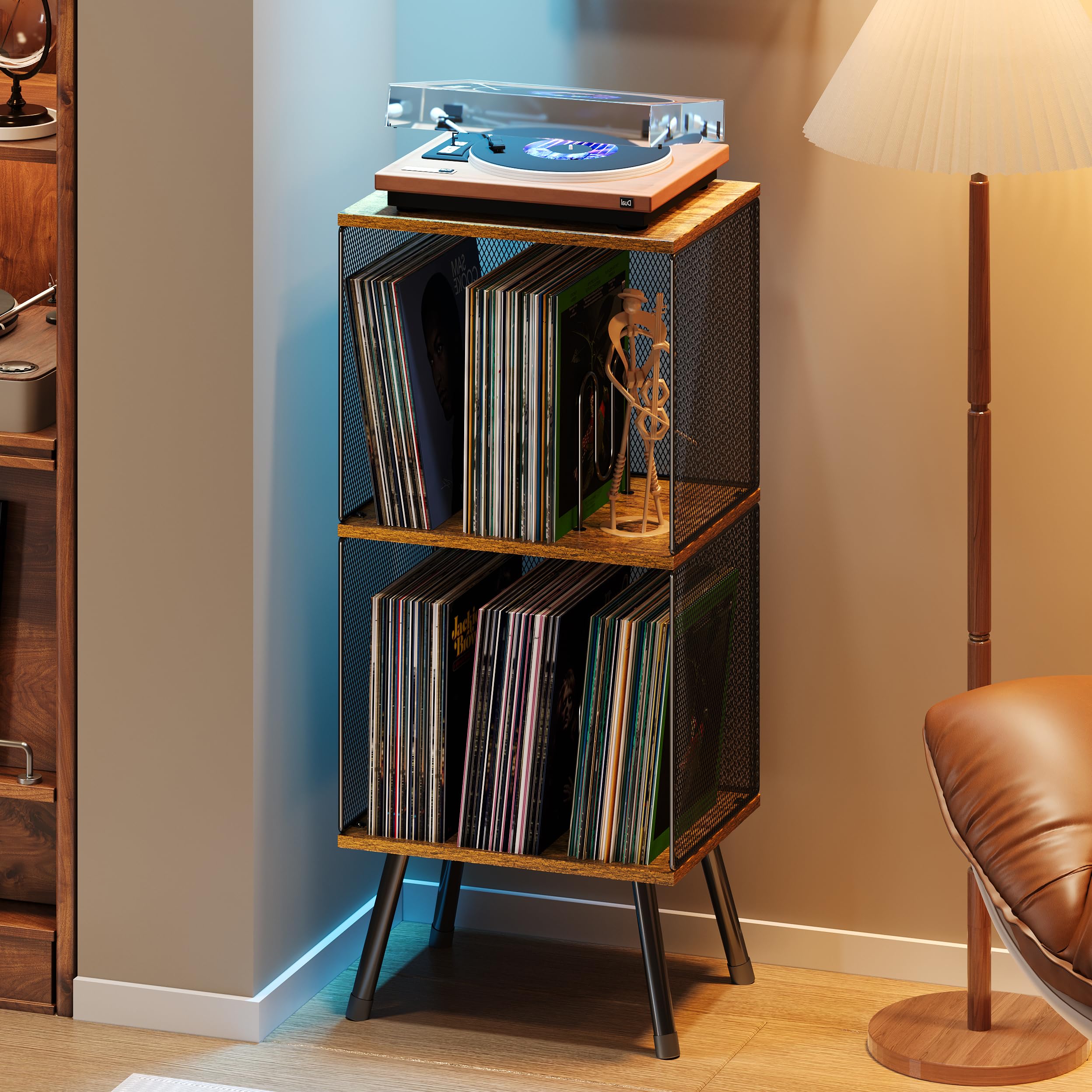 X-cosrack 3-tier record player stand top surface for secure turntable placement and easy access.