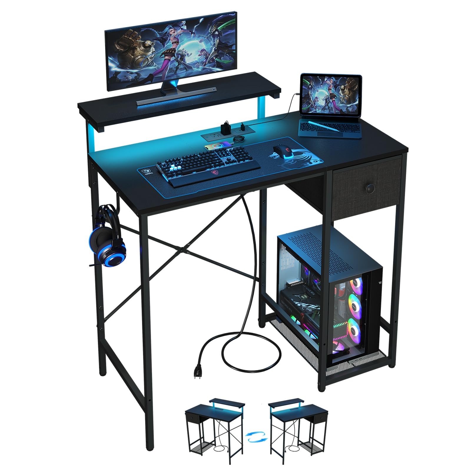 X-cosrack 33.5-inch gaming desk with LED lights creates immersive ambience for gaming.