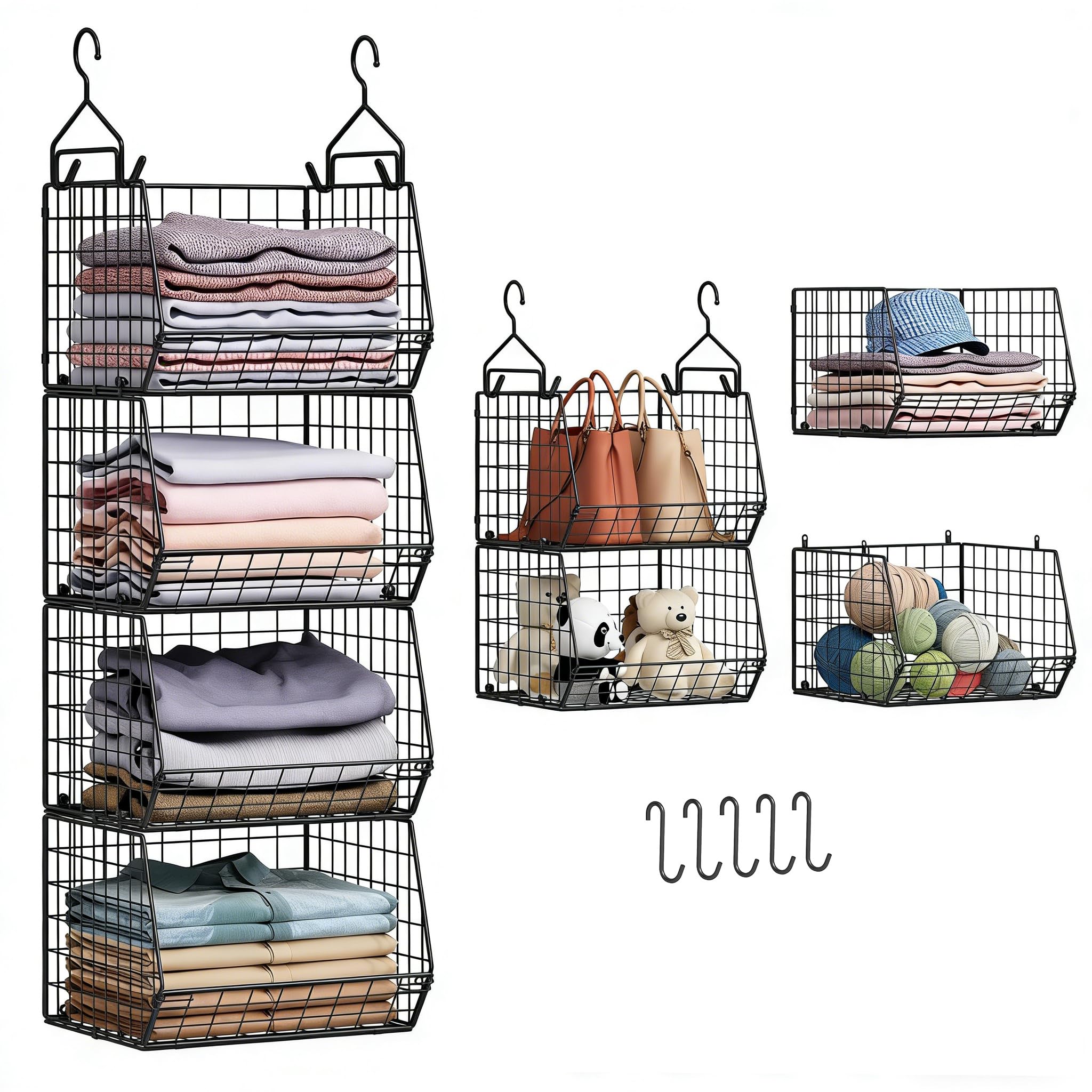 X-cosrack 4 Tier Closet Hanging Organizer front view for easy access to clothes.
