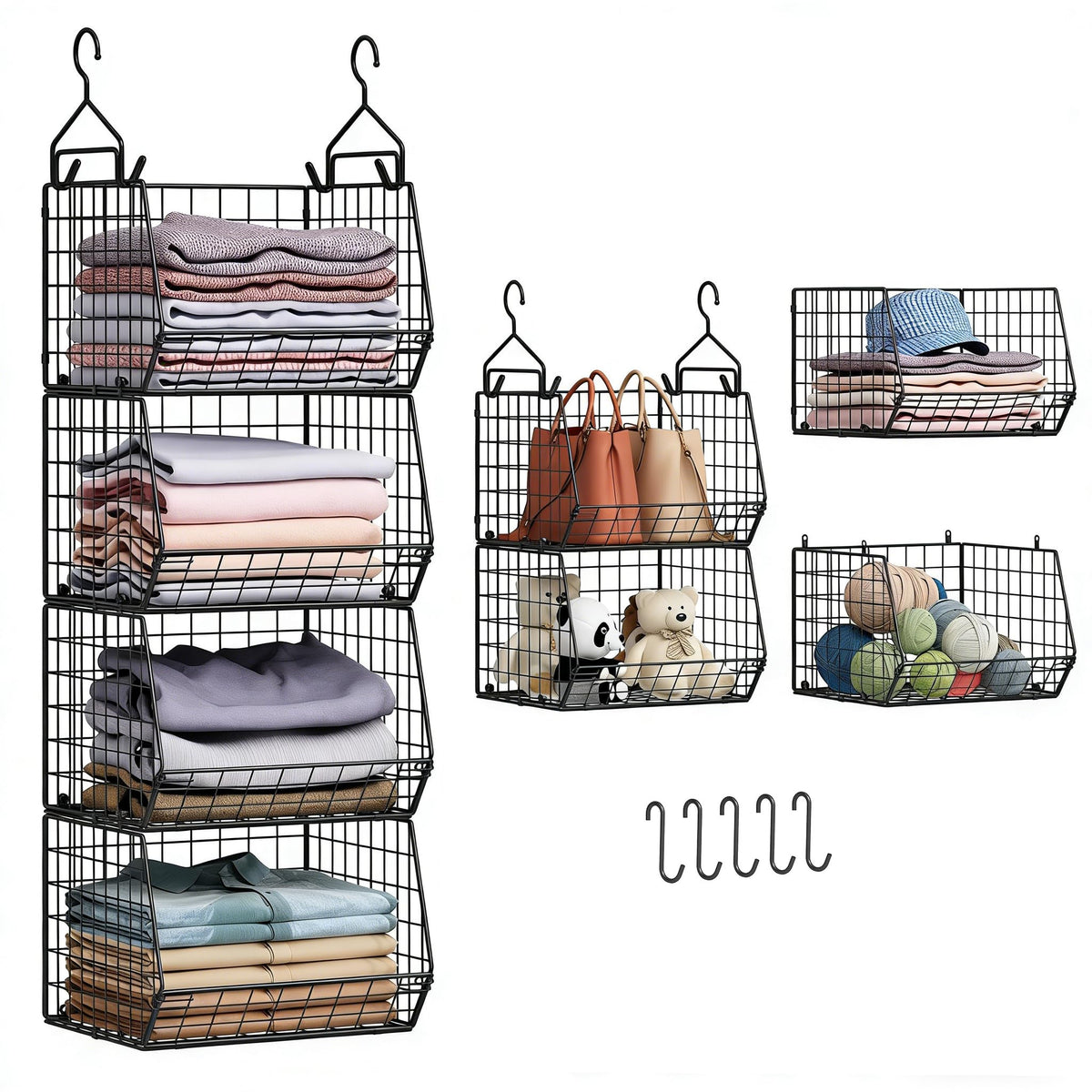 X-cosrack 4 Tier Closet Hanging Organizer front view for easy access to clothes.