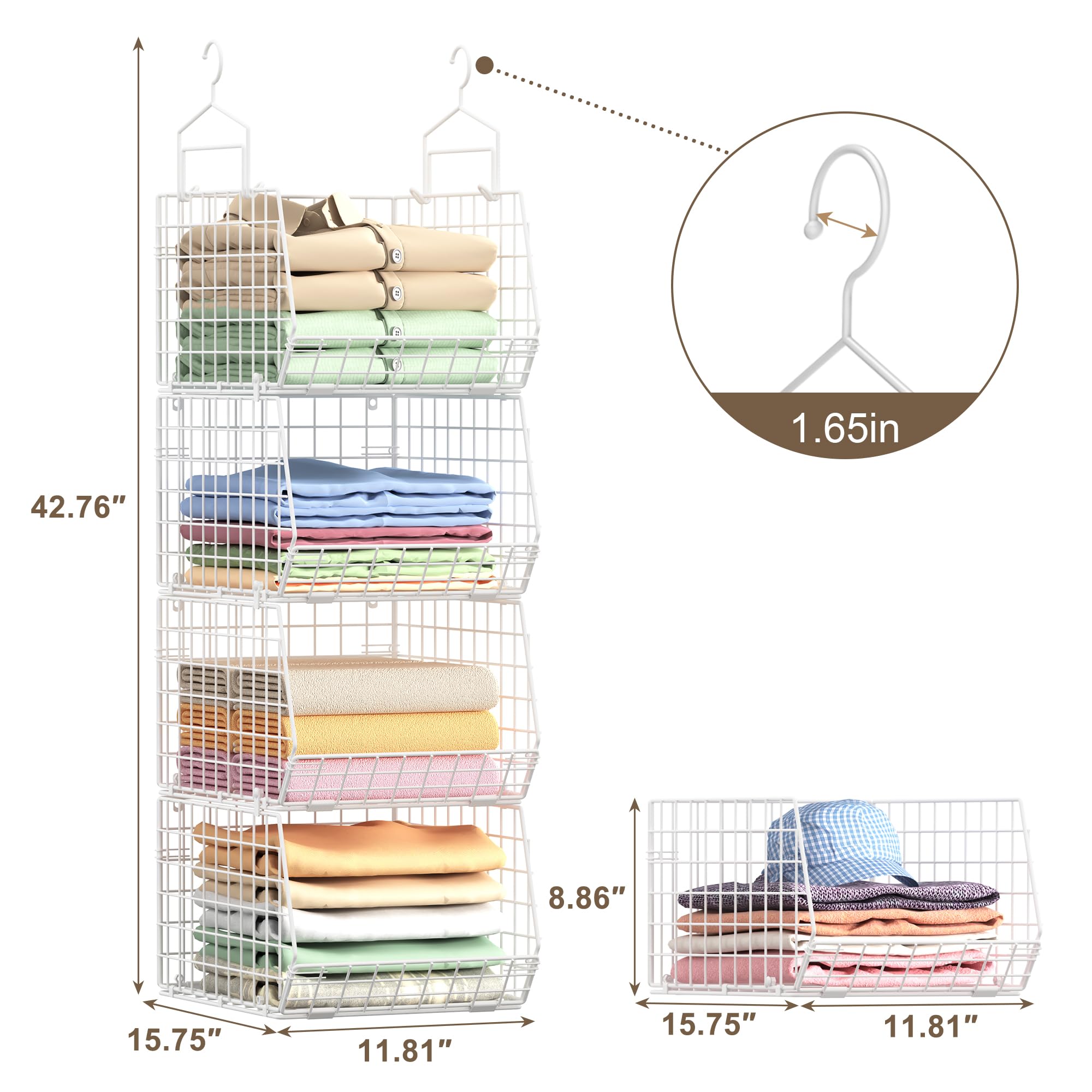 X-cosrack 4-tier wire closet shelves provide sturdy support for sweaters and accessories.