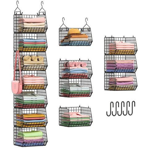 X-cosrack 7-tier foldable hanging closet organizer provides space-saving wardrobe storage.