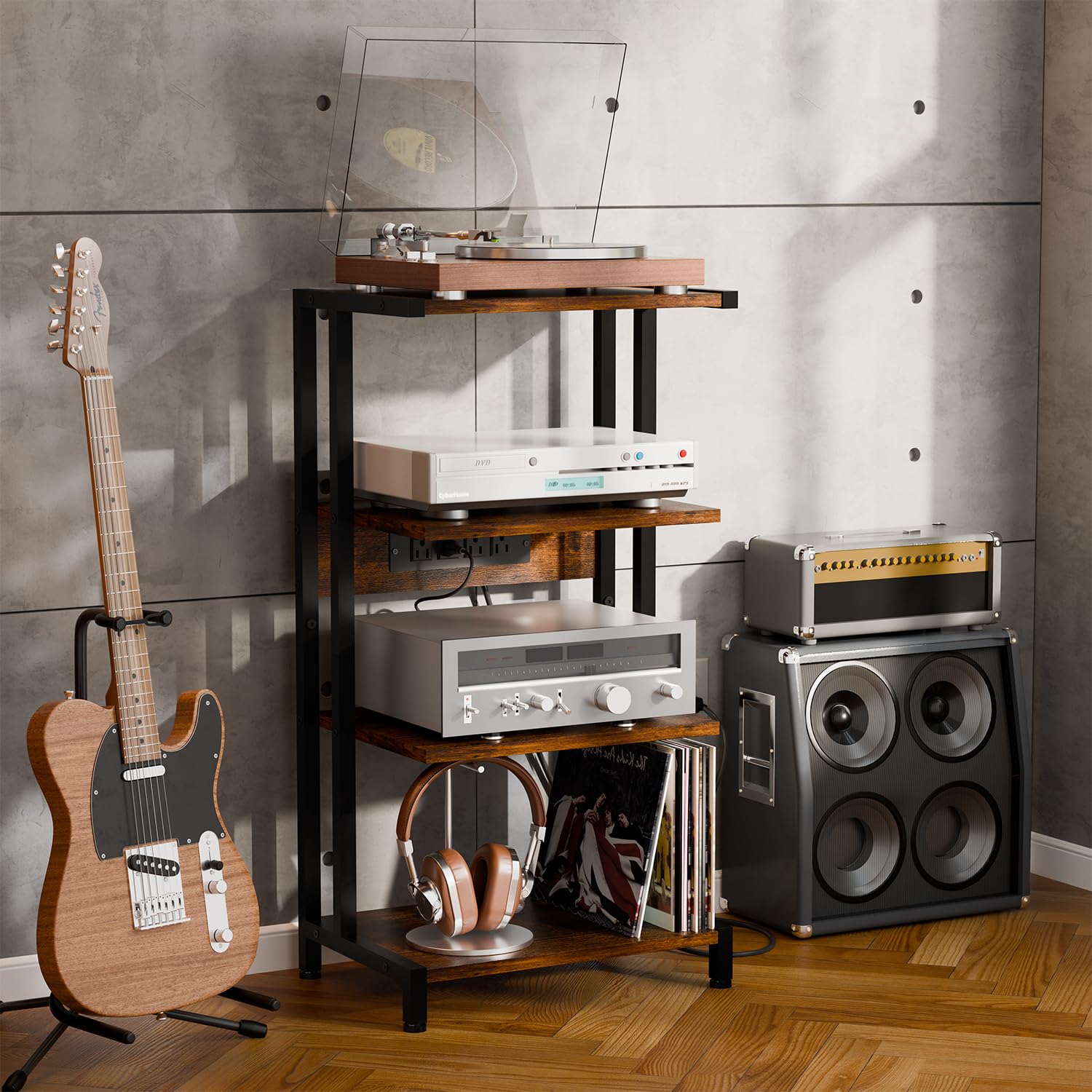 X-cosrack ample outlet configuration helps power consoles and accessories safely