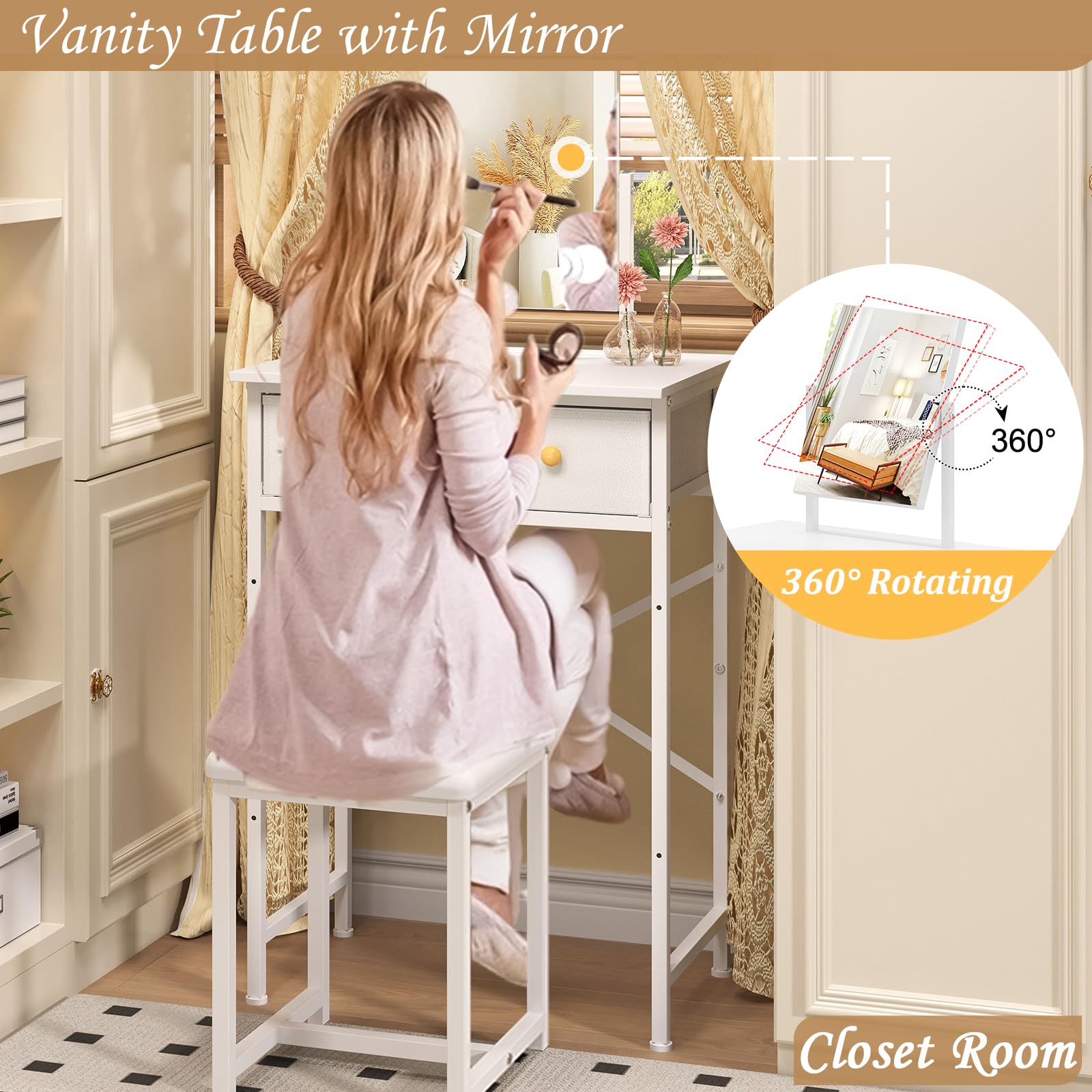 X-cosrack compact vanity desk in bedroom, fits small spaces stylishly
