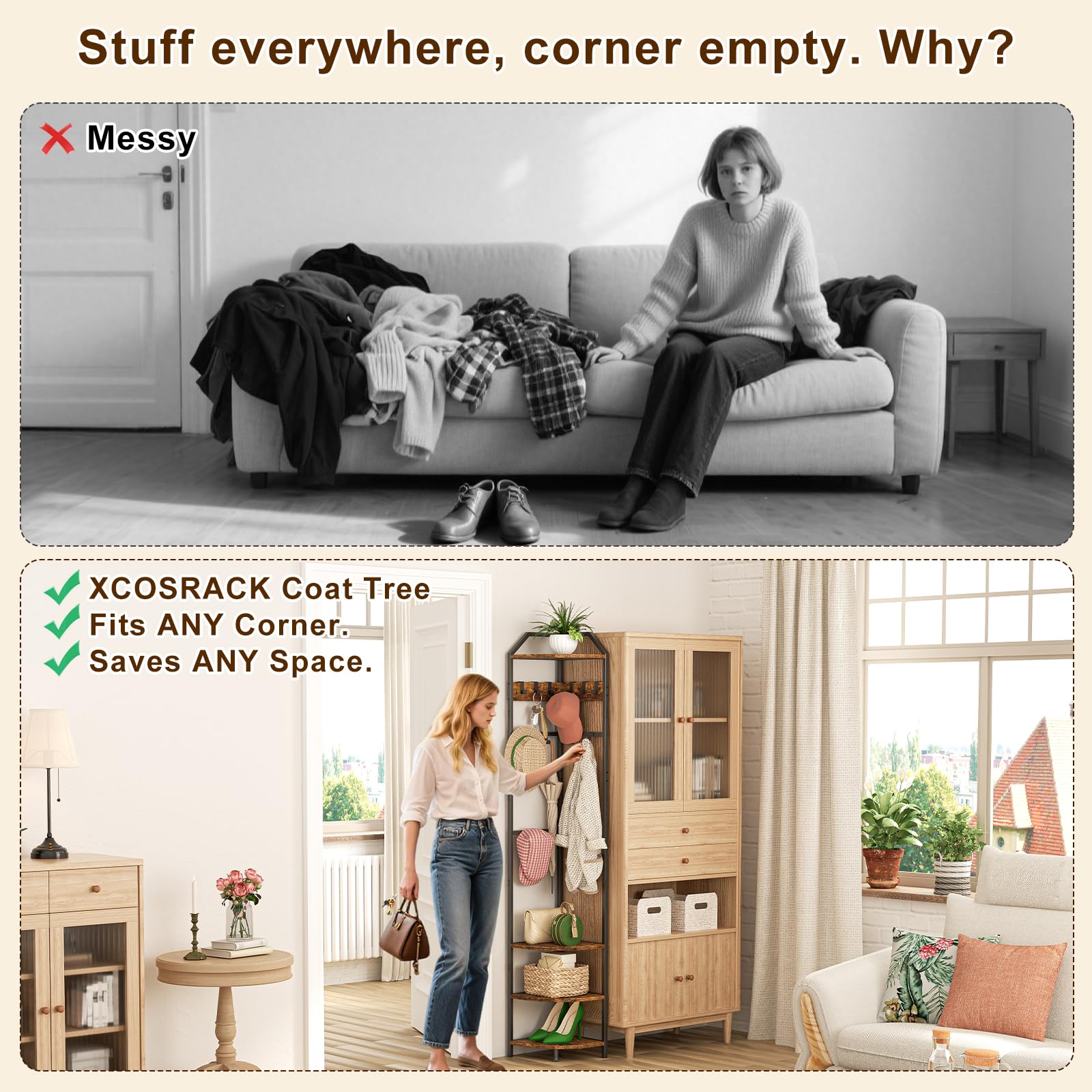 X-cosrack durable DIY assembly coat tree installs quickly for renters.