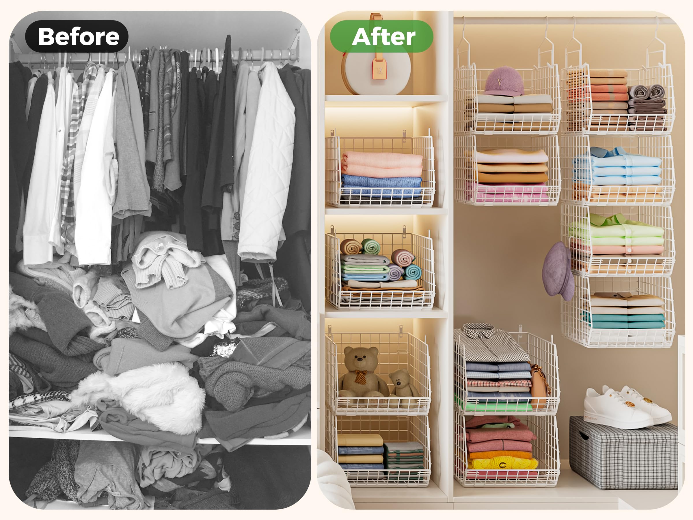 X-cosrack durable metal wire bins resist sagging and maintain shape.