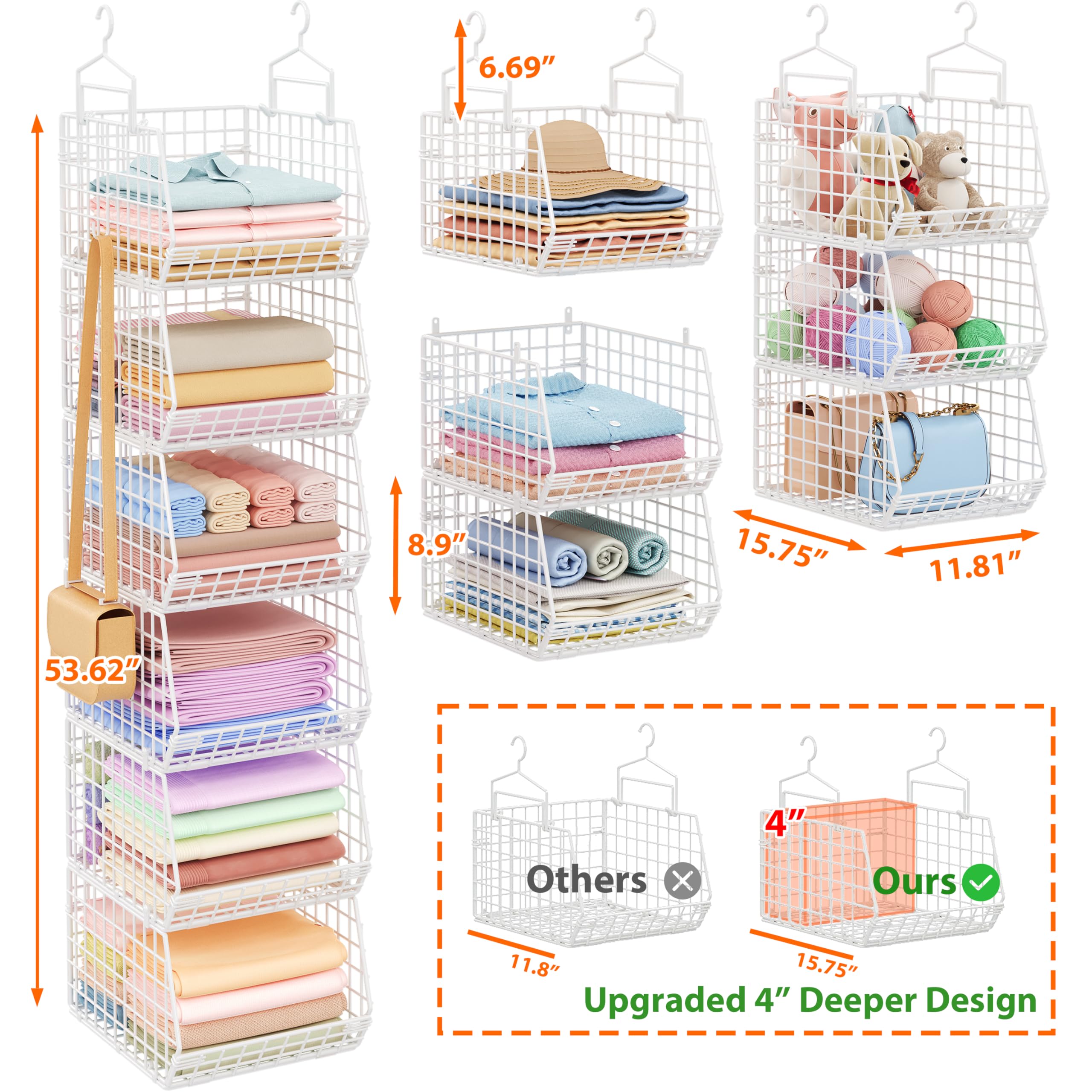 X-cosrack durable white metal mesh bins in a bright closet