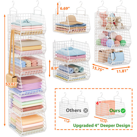 X-cosrack durable white metal mesh bins in a bright closet