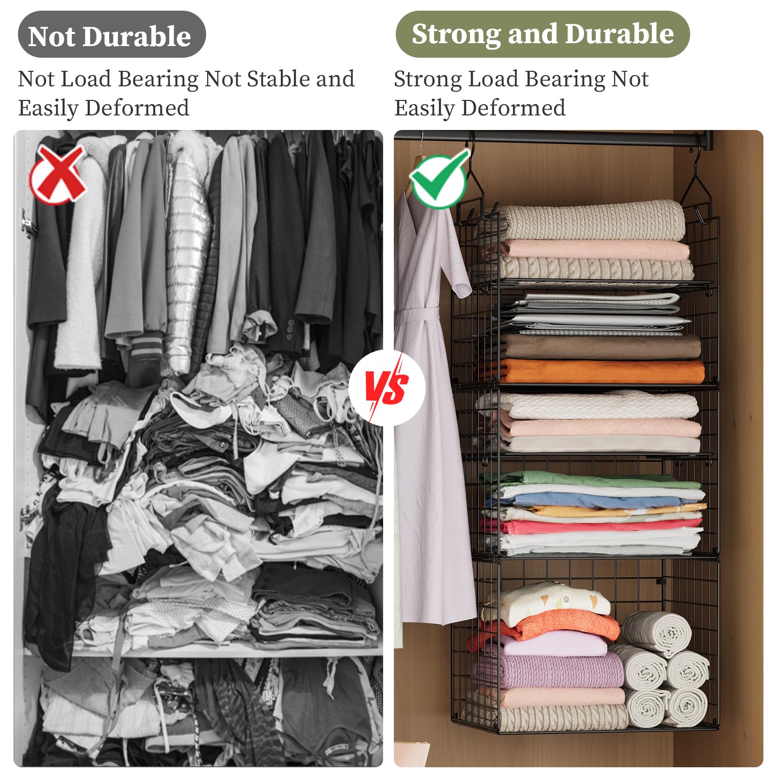 X-cosrack easy-install closet organizer hangs on a rod without tools.