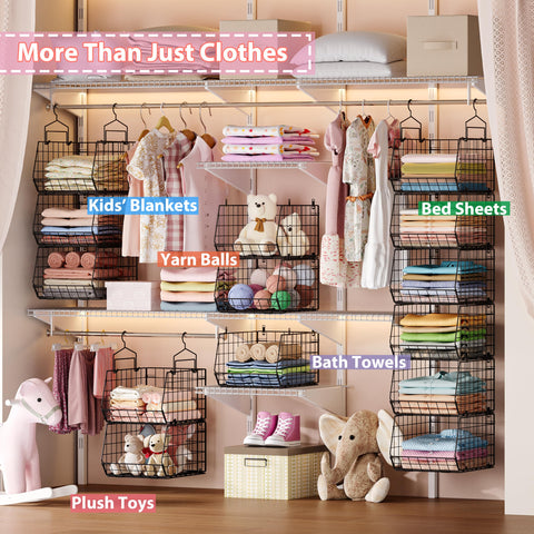 X-cosrack foldable baskets fold flat for easy under-bed or drawer storage.