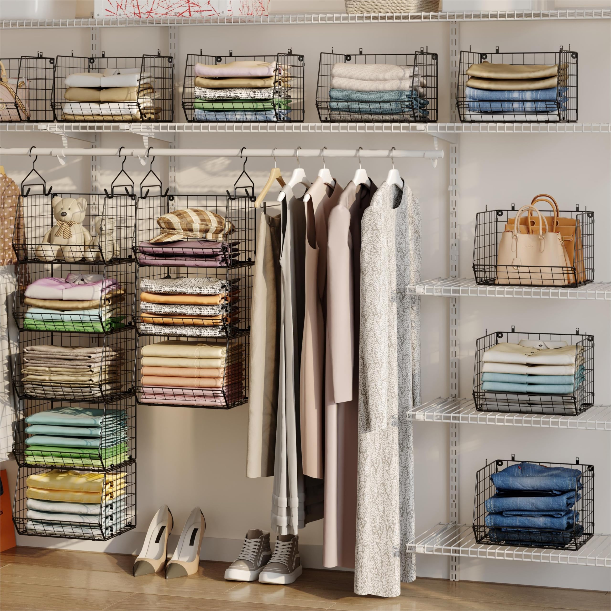 X-cosrack foldable shelves shown for compact storage when not in use