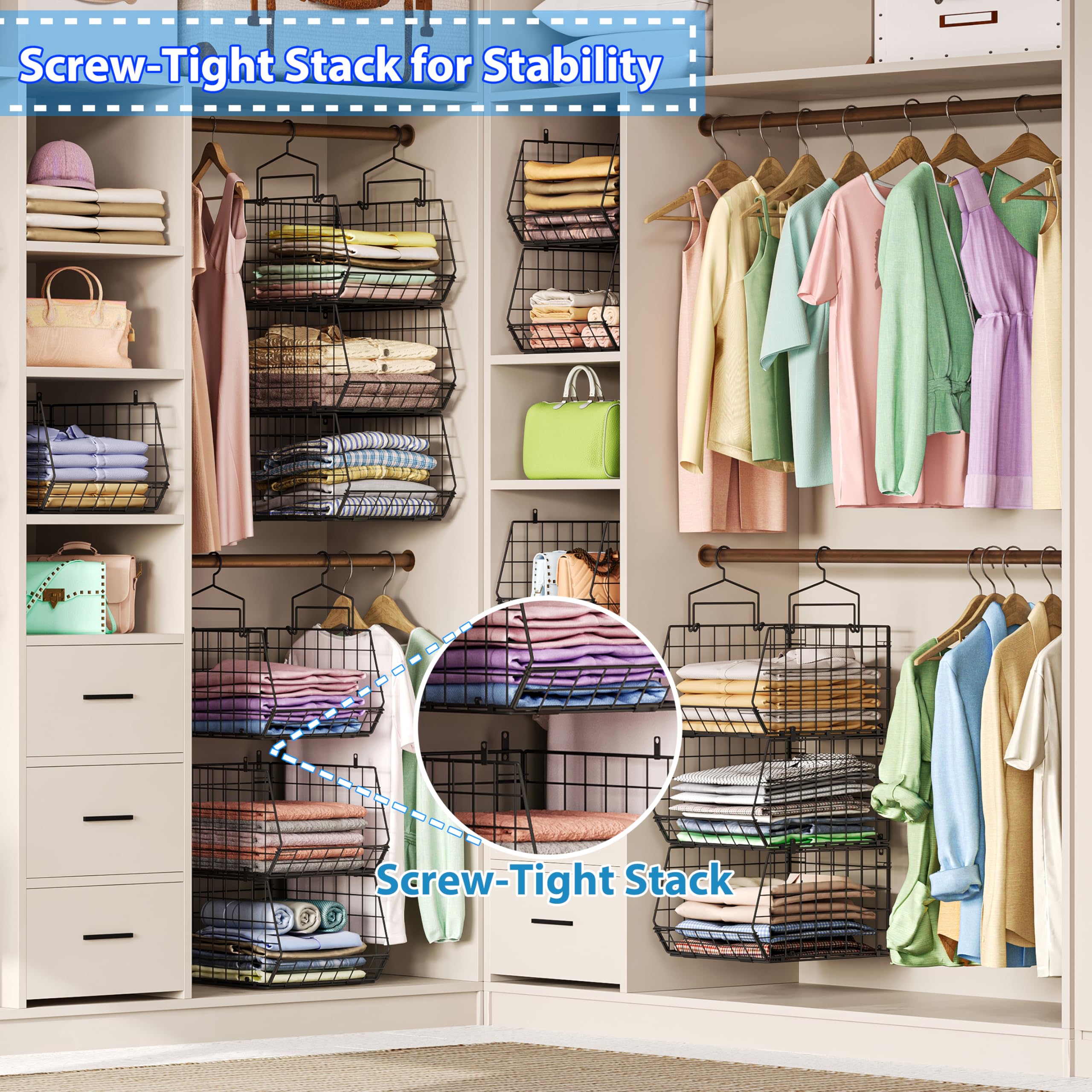 X-cosrack freestanding baskets work on shelves or the floor.