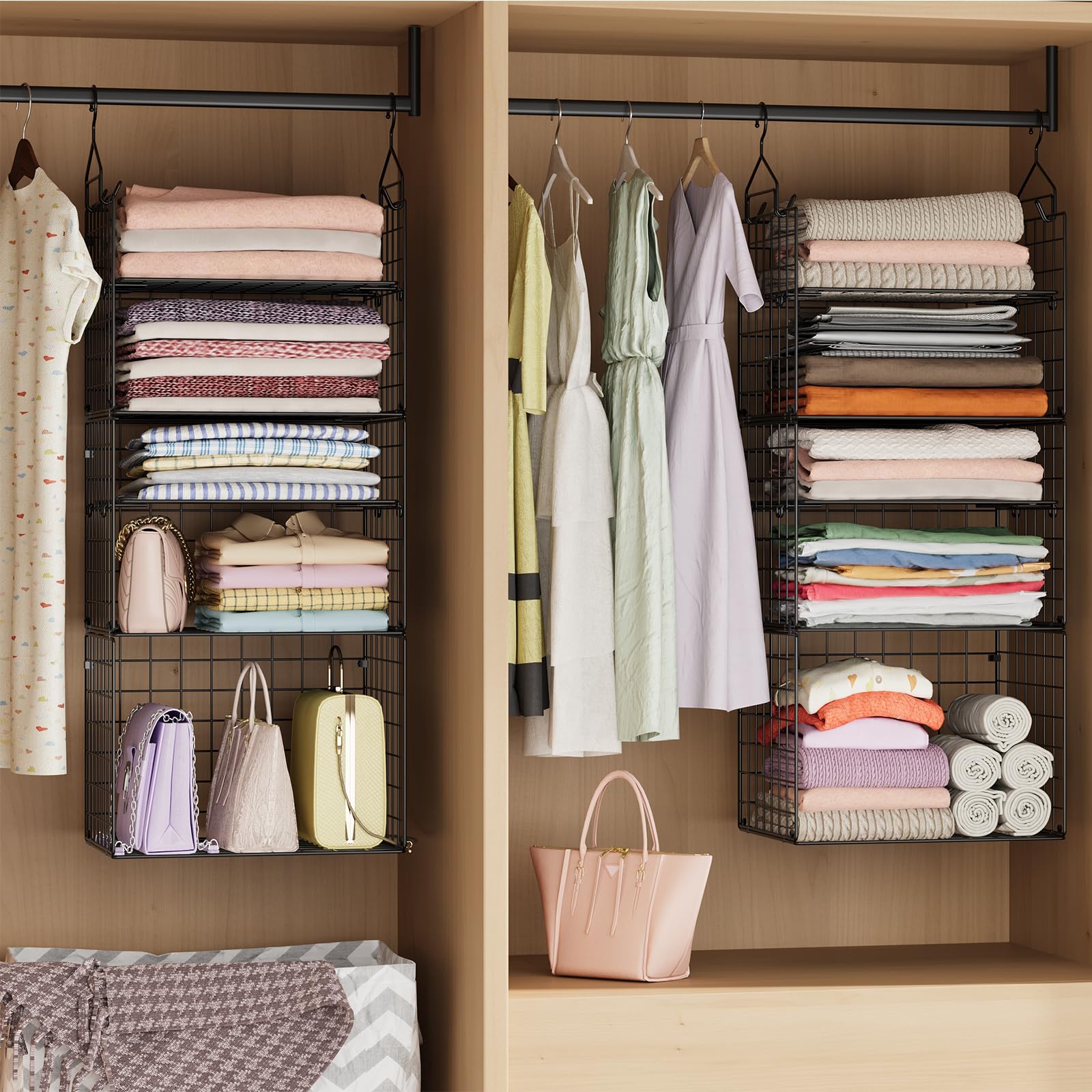 X-cosrack hanging closet shelves maximize closet space and organization.