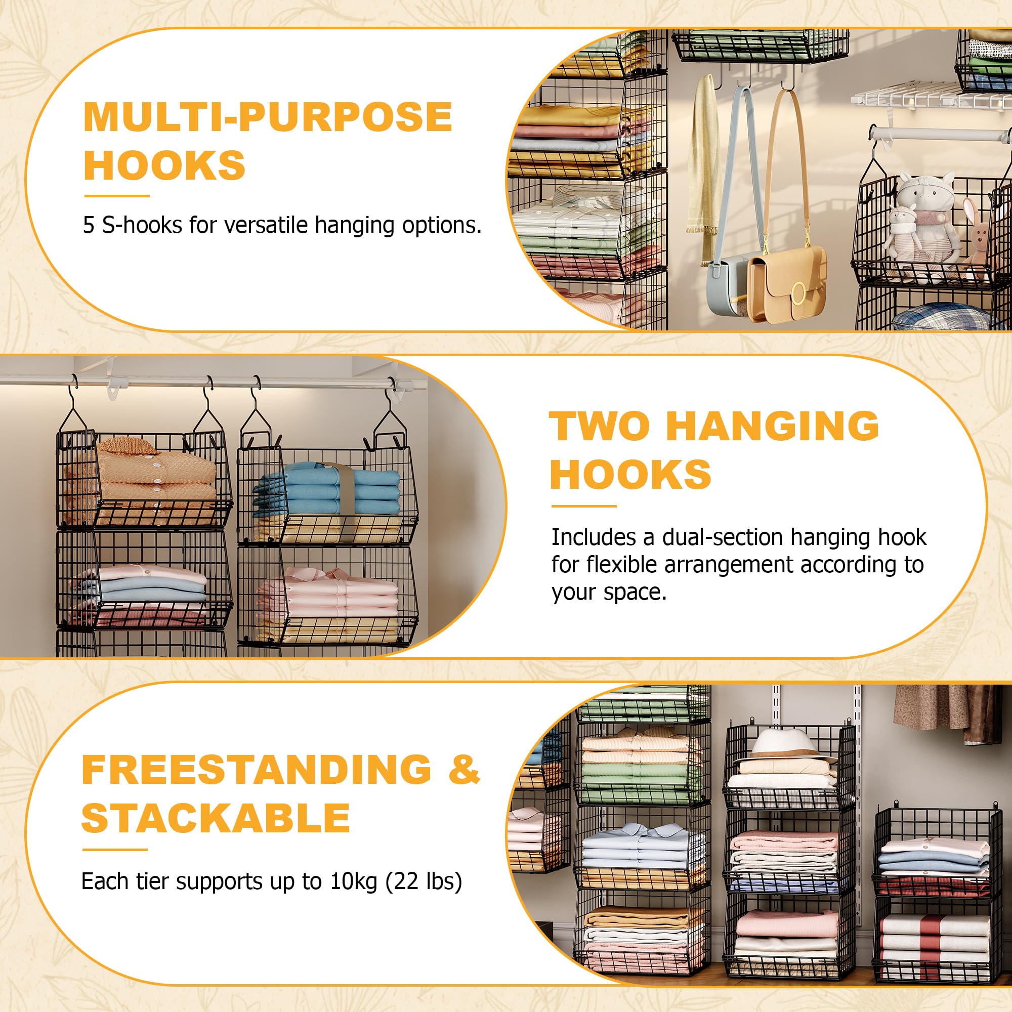 X-cosrack large hooks and S-hooks secure everyday items neatly.