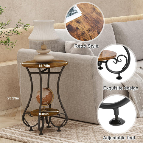 X-cosrack round end table in wood and black metal finish for modern style