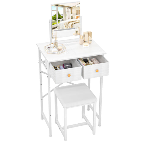 X-cosrack small makeup desk with mirror, compact vanity for quick routines