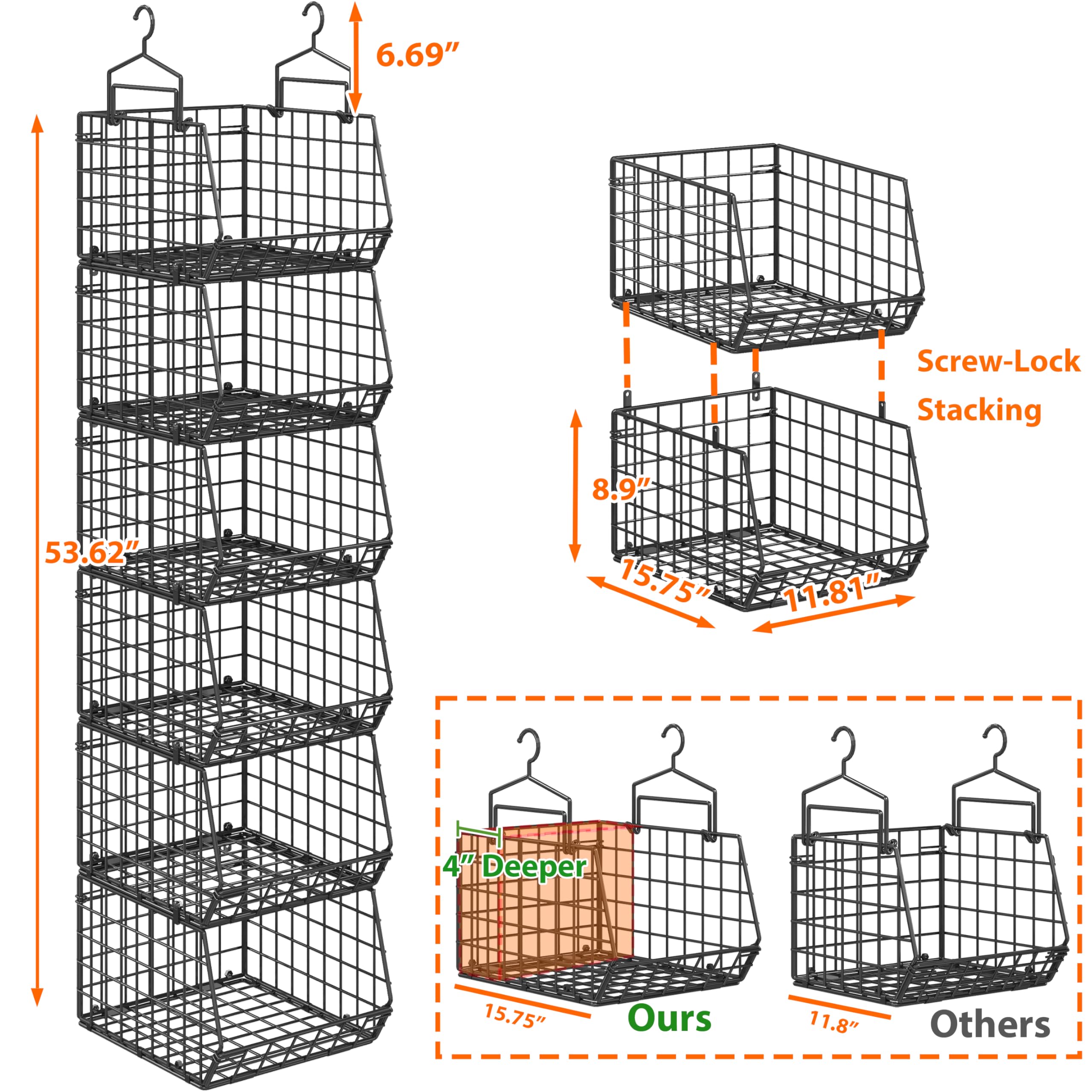 X-cosrack stackable baskets can be configured for customized organization.
