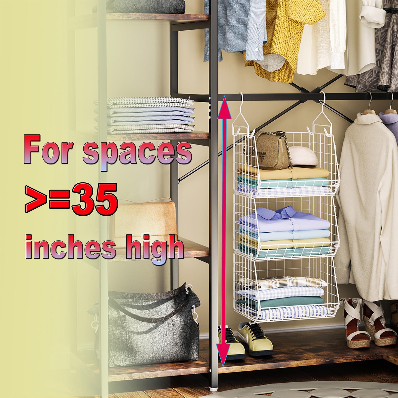 X-cosrack stackable wire baskets provide a 3-in-1 storage solution for closets