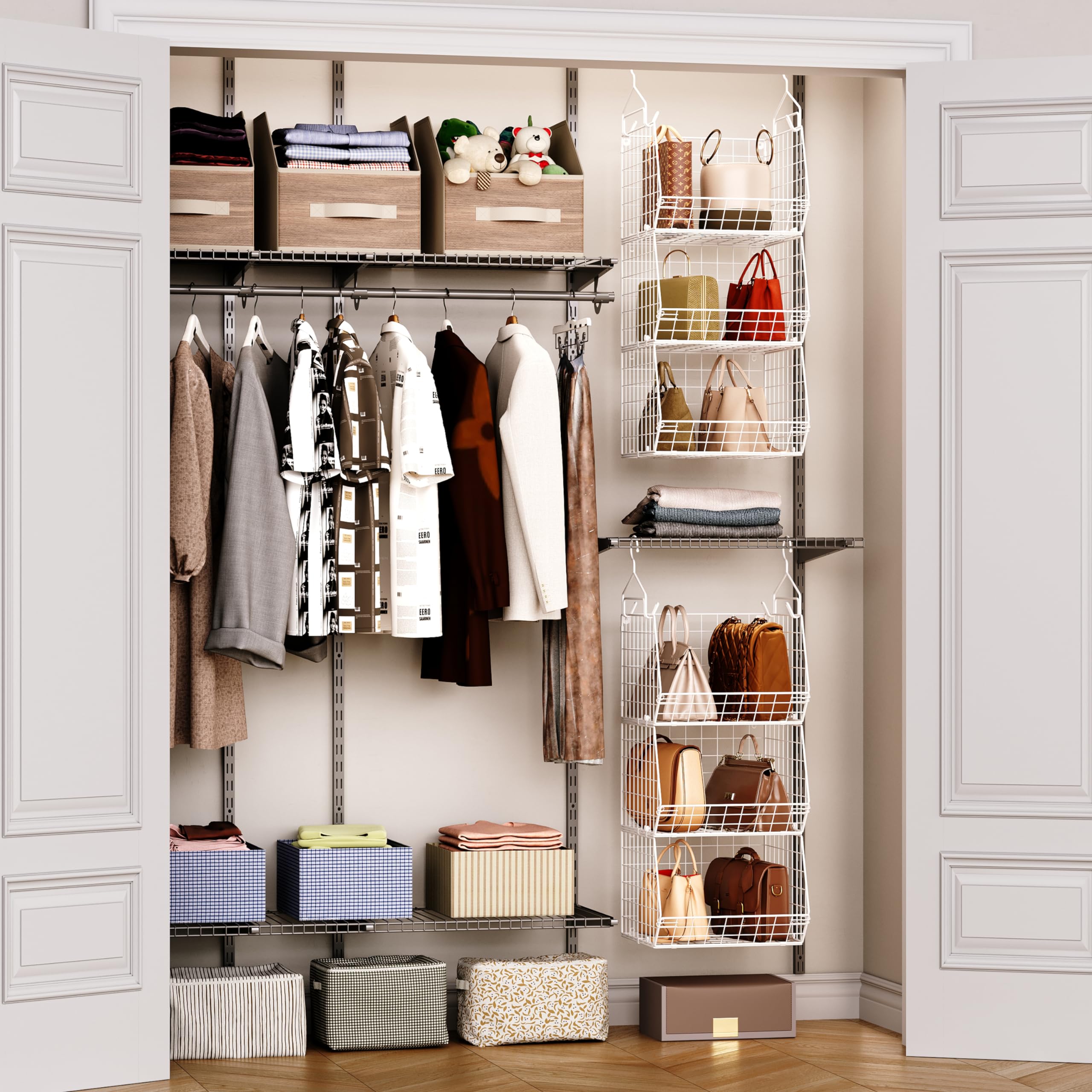 X-cosrack wall-mount storage bins keep essentials visible and within reach