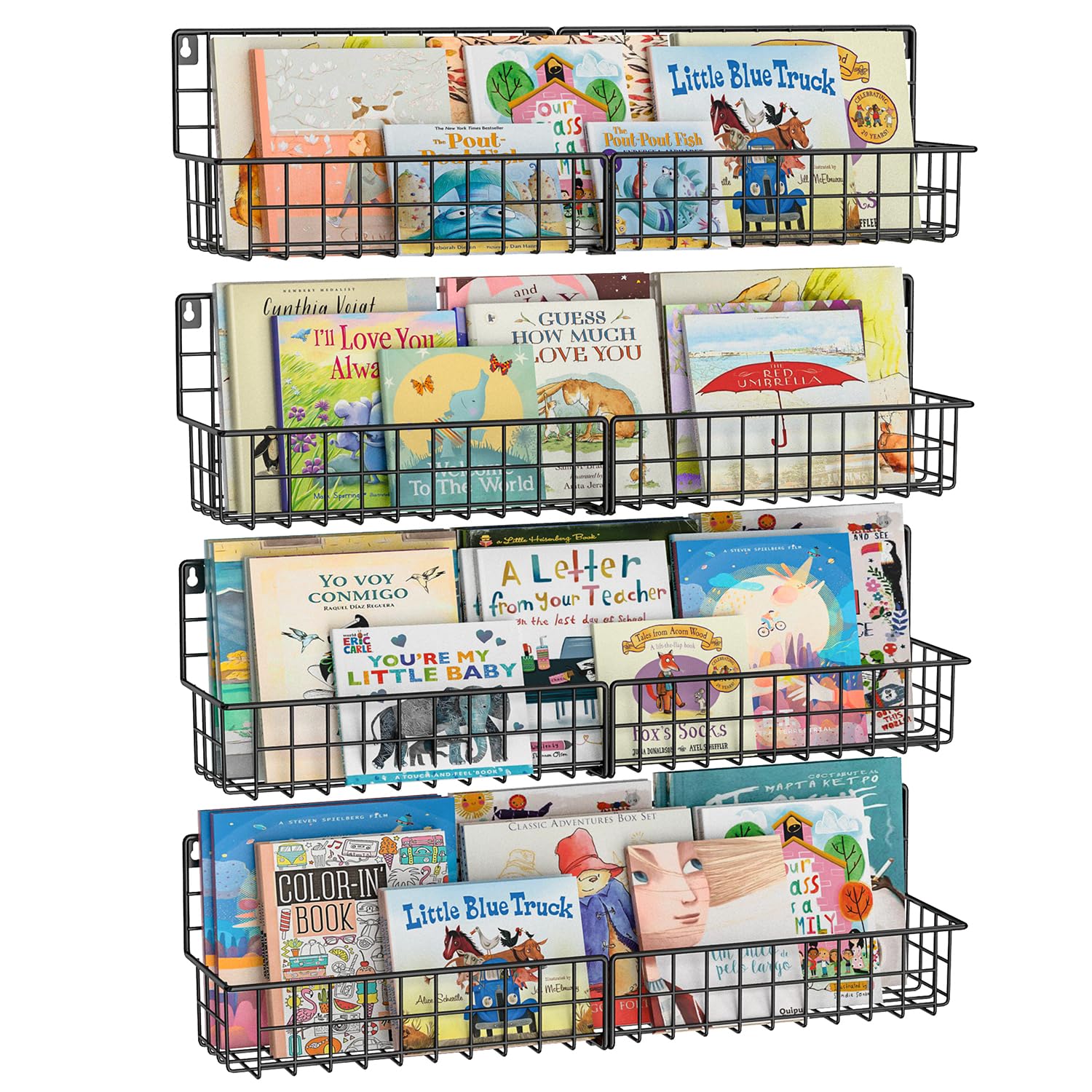 X-cosrack wall-mounted kids bookshelf close-up in black metal, sturdy design