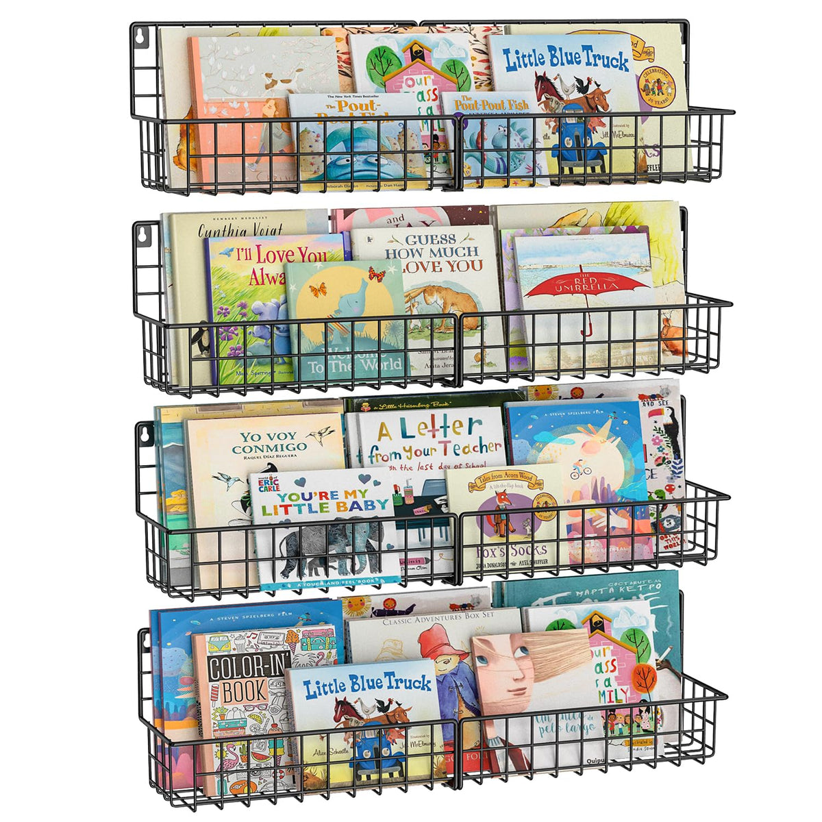 X-cosrack wall-mounted kids bookshelf close-up in black metal, sturdy design