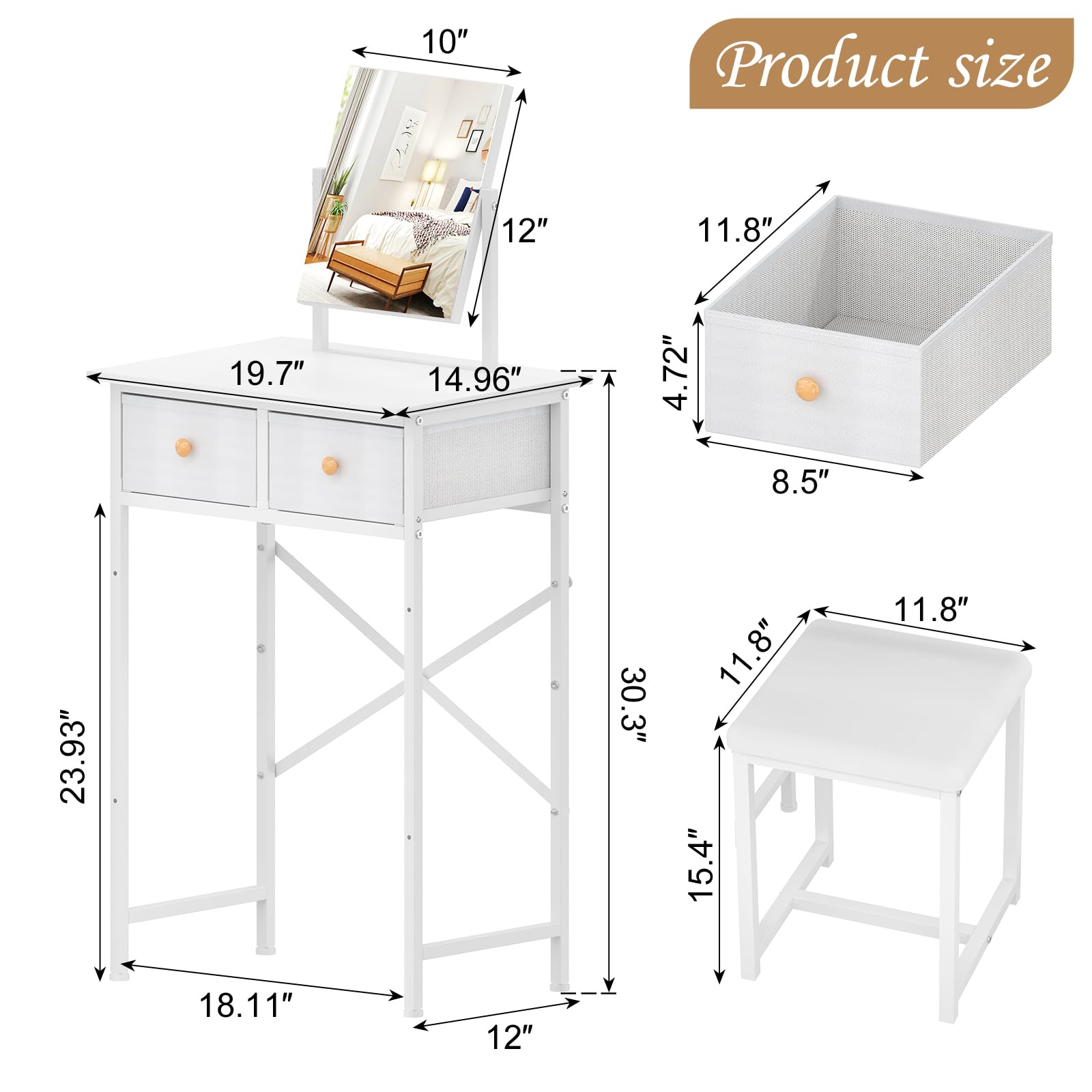X-cosrack white vanity desk, easy assembly for new room decor