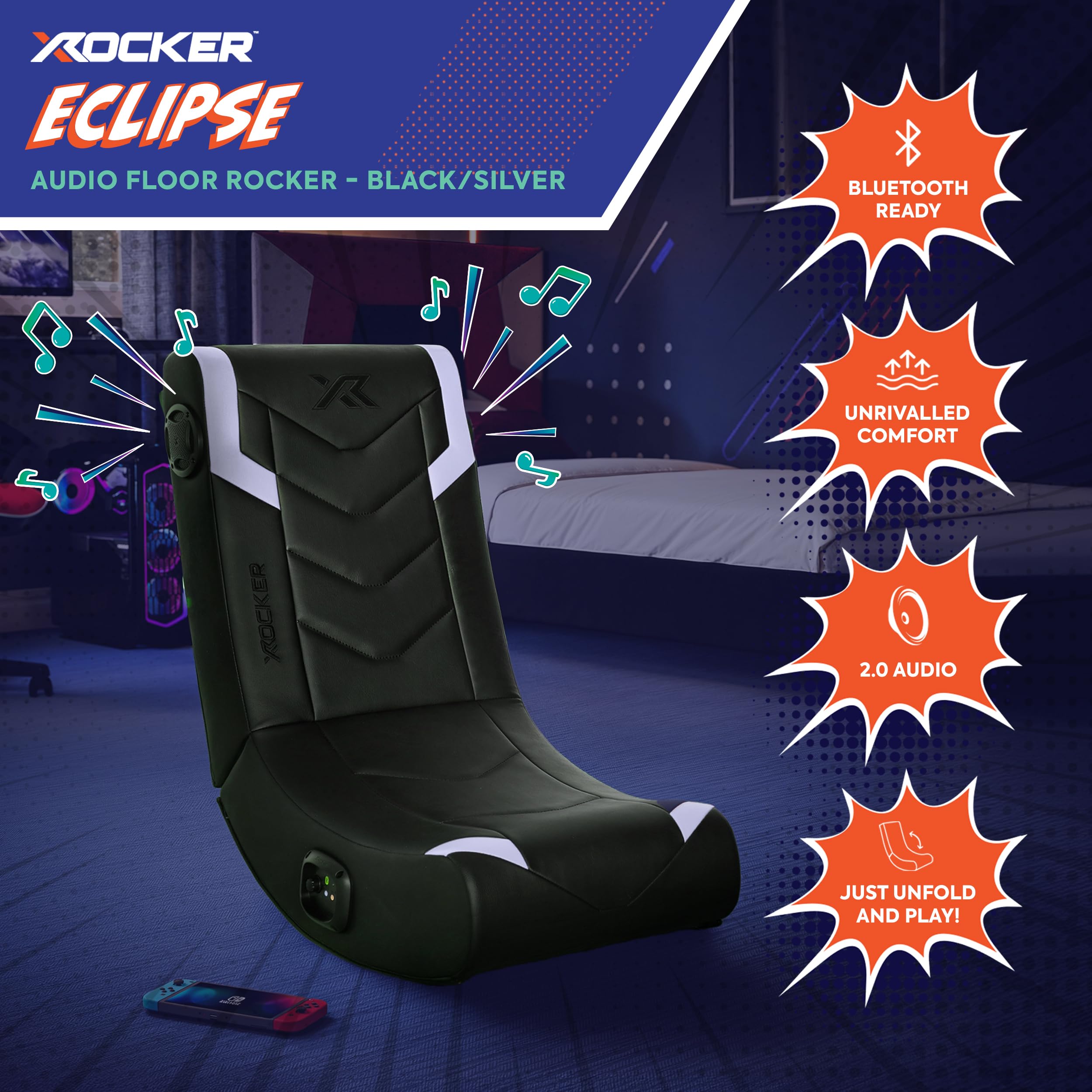 X Rocker Eclipse supports up to 300 lbs for versatile comfort.