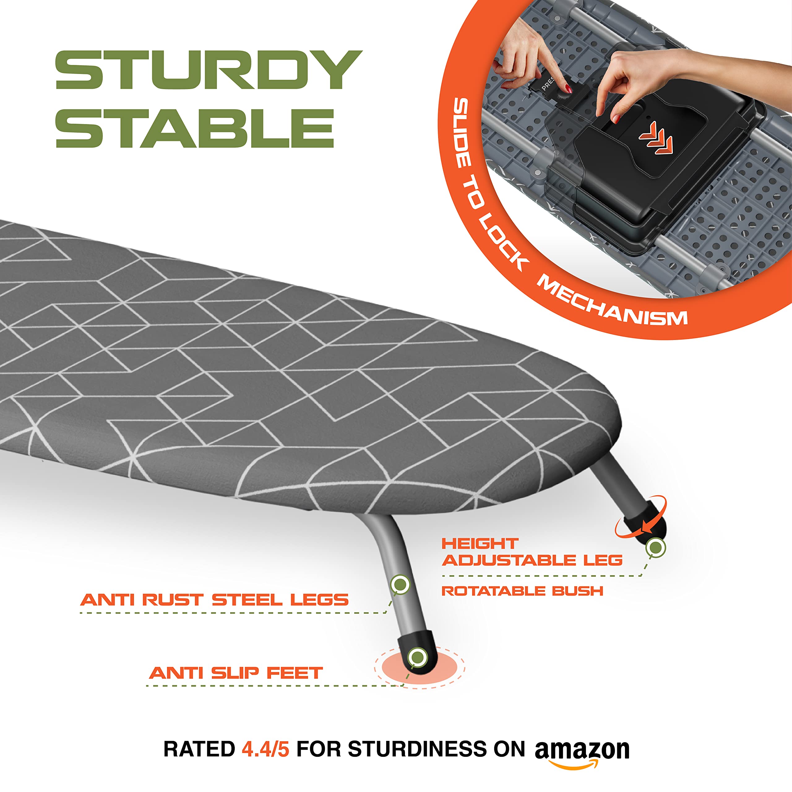 XABITAT D-Crease ironing board provides a large surface for efficient ironing