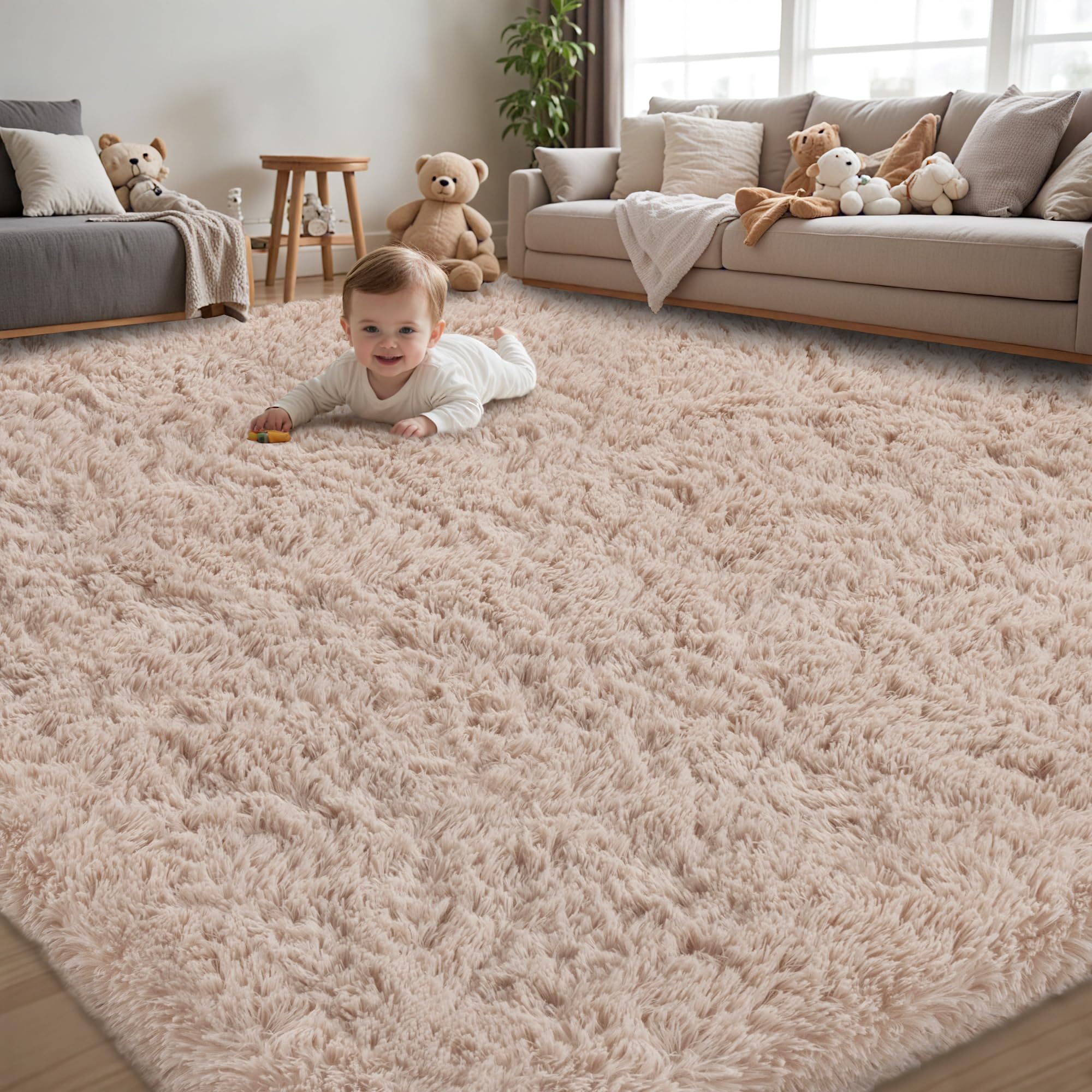 Xafir 8x10 area rug with ultra-soft beige fibers for cozy living spaces.
