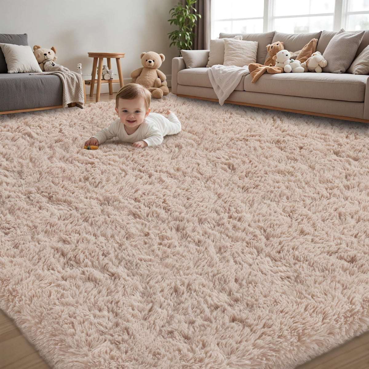 Xafir 8x10 area rug with ultra-soft beige fibers for cozy living spaces.