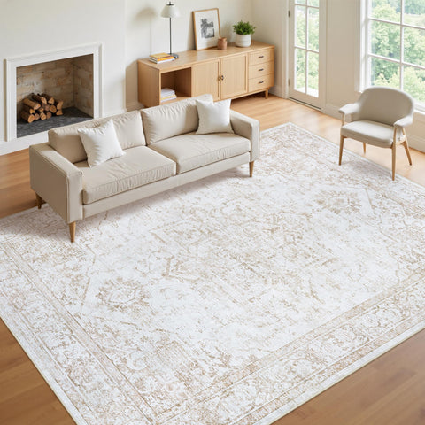 Xafir beige-washable medallion 8x10 rug for easy cleanup and warmth.