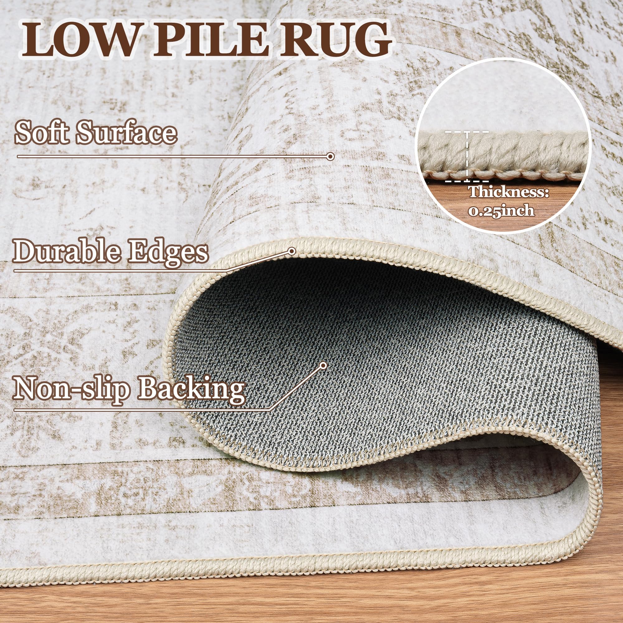 Xafir low-pile 0.25 inch rug resists dirt embedding and pet hair.