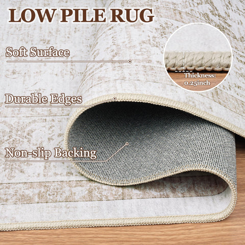 Xafir low-pile 0.25 inch rug resists dirt embedding and pet hair.