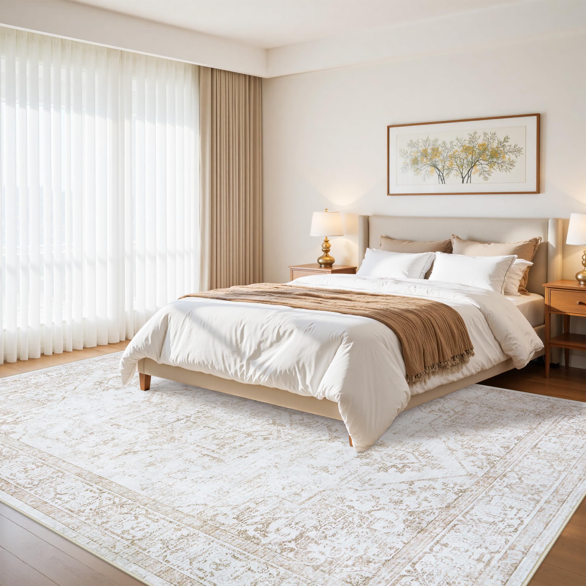 Xafir non-slip backing rug stays secure on most floors.
