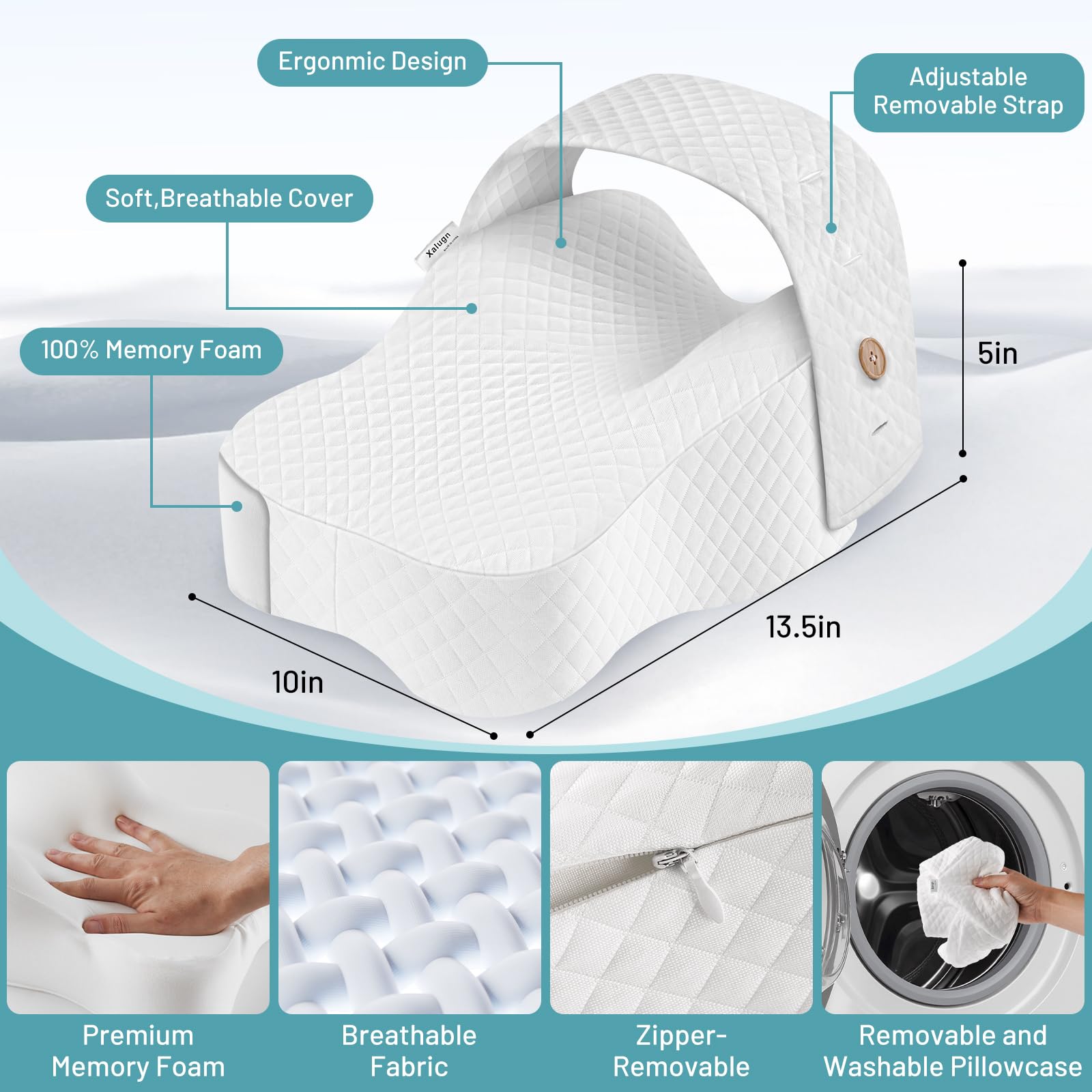 Xalugn knee pillow adjustable strap fit secures personalized comfort for thighs.