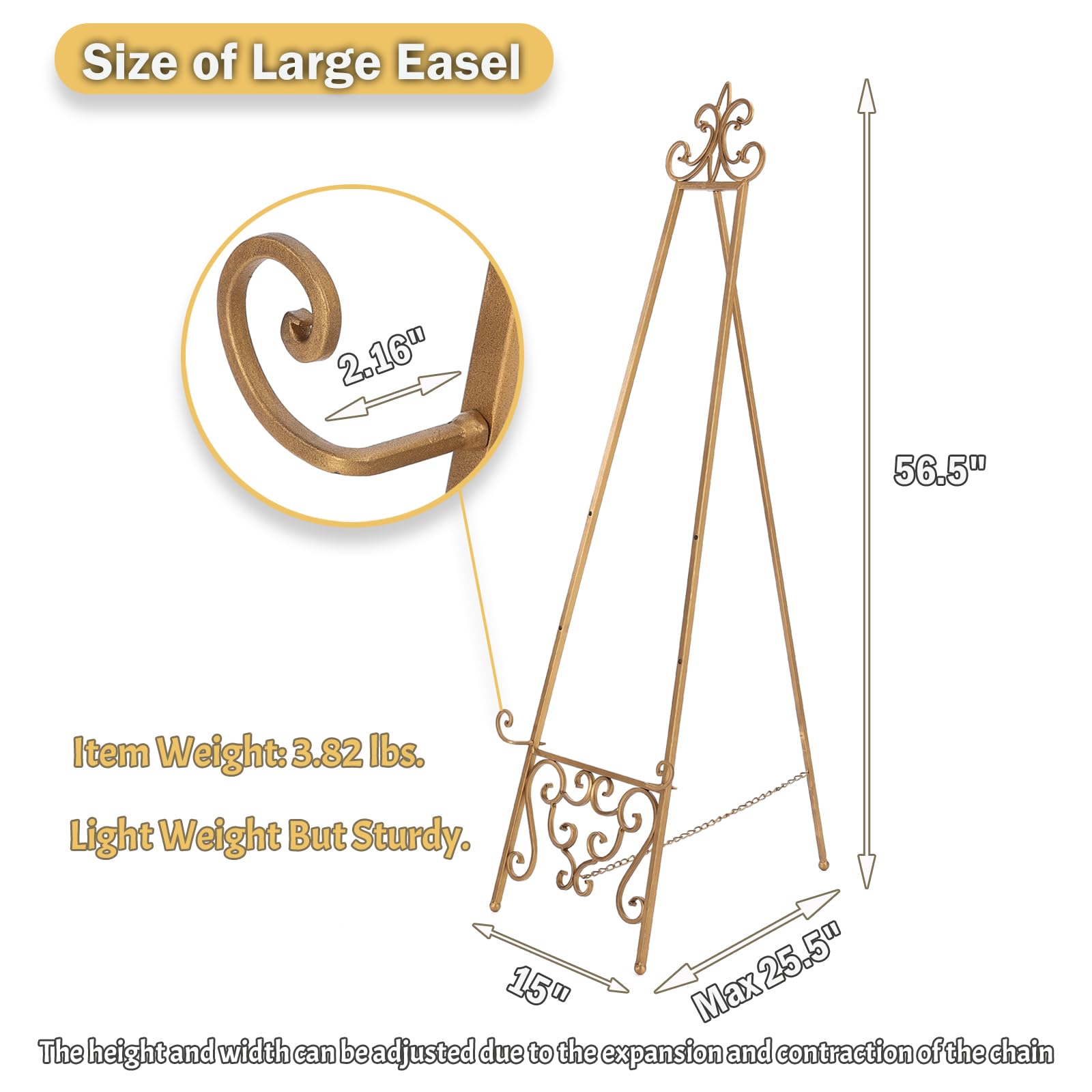 XAONIEN easel shows large footprint for signs and mirrors