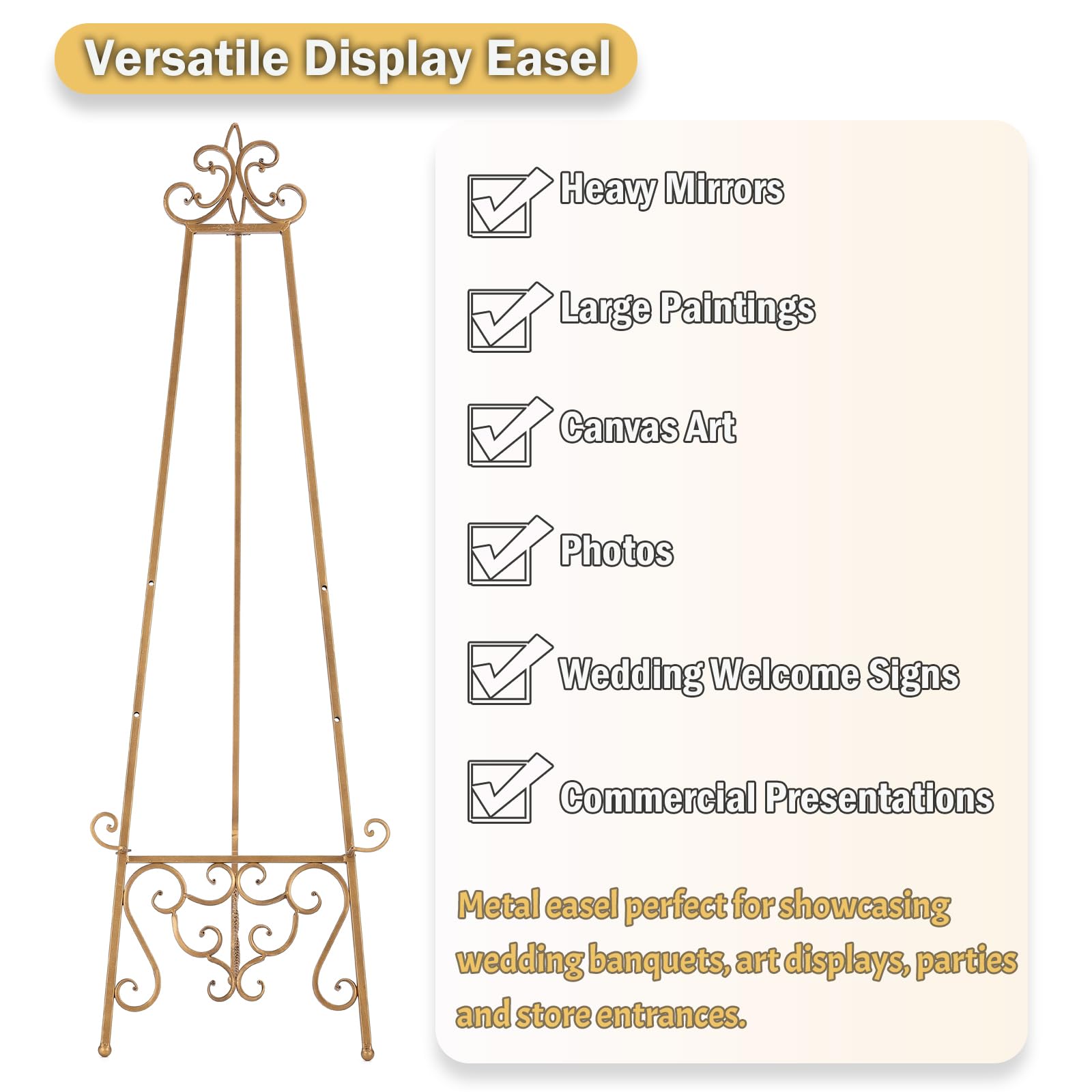 XAONIEN gold metal scroll easel with retractable chain for stability