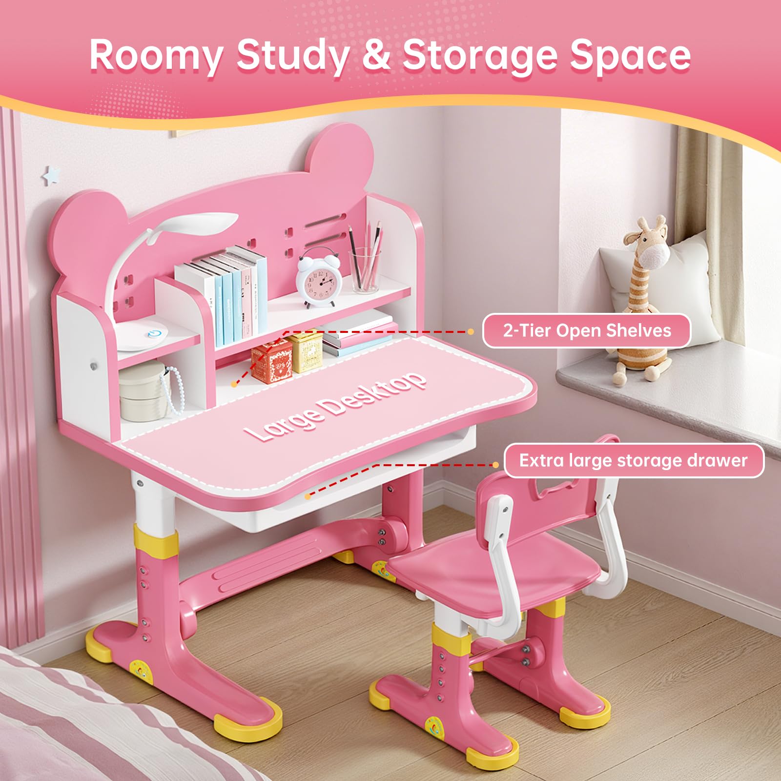 Xaperexi Kids Chair pink adjustable for growing comfort.