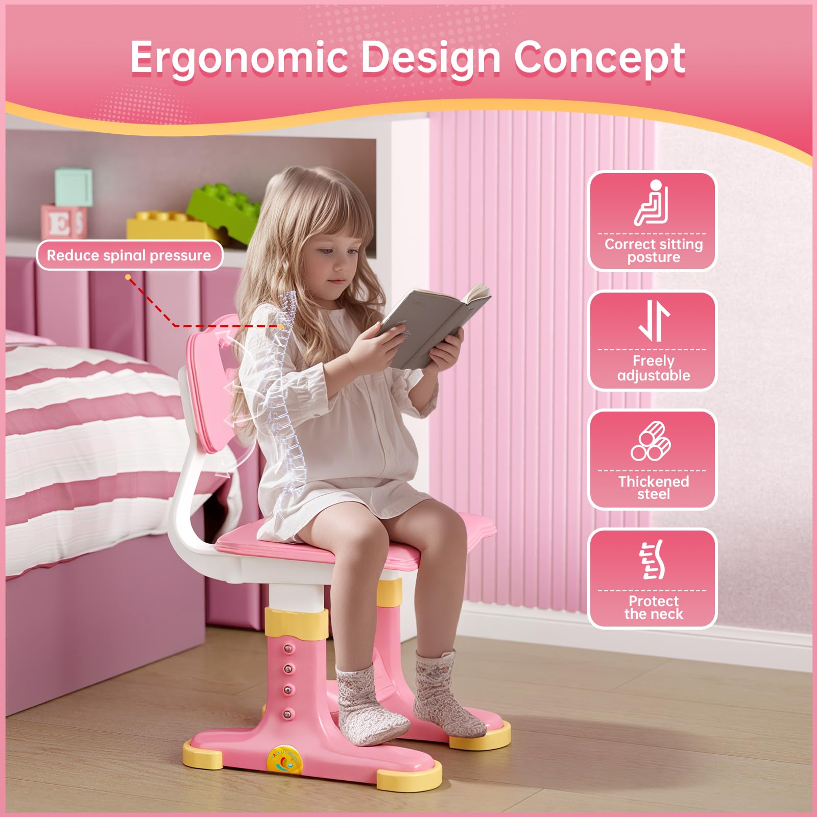 Xaperexi Kids Desk height adjustment supports growing children.