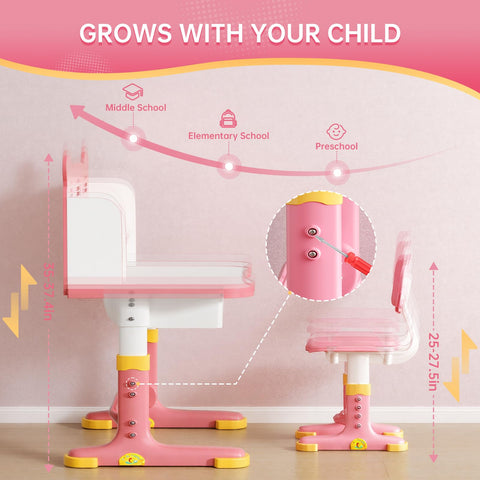 Xaperexi Kids Desk pink drawer for pencils and small supplies.