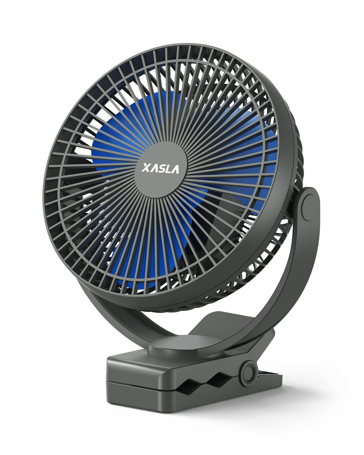 Xasla 10000mAh portable clip fan on desk delivering cool, quiet airflow throughout work.