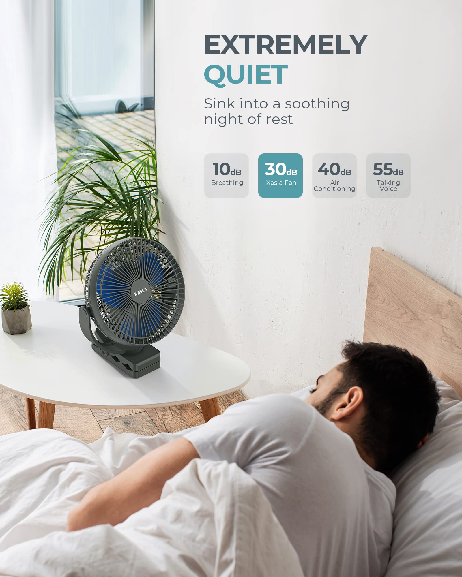 Xasla 360-degree adjustable clip fan directs breeze to any seating area.