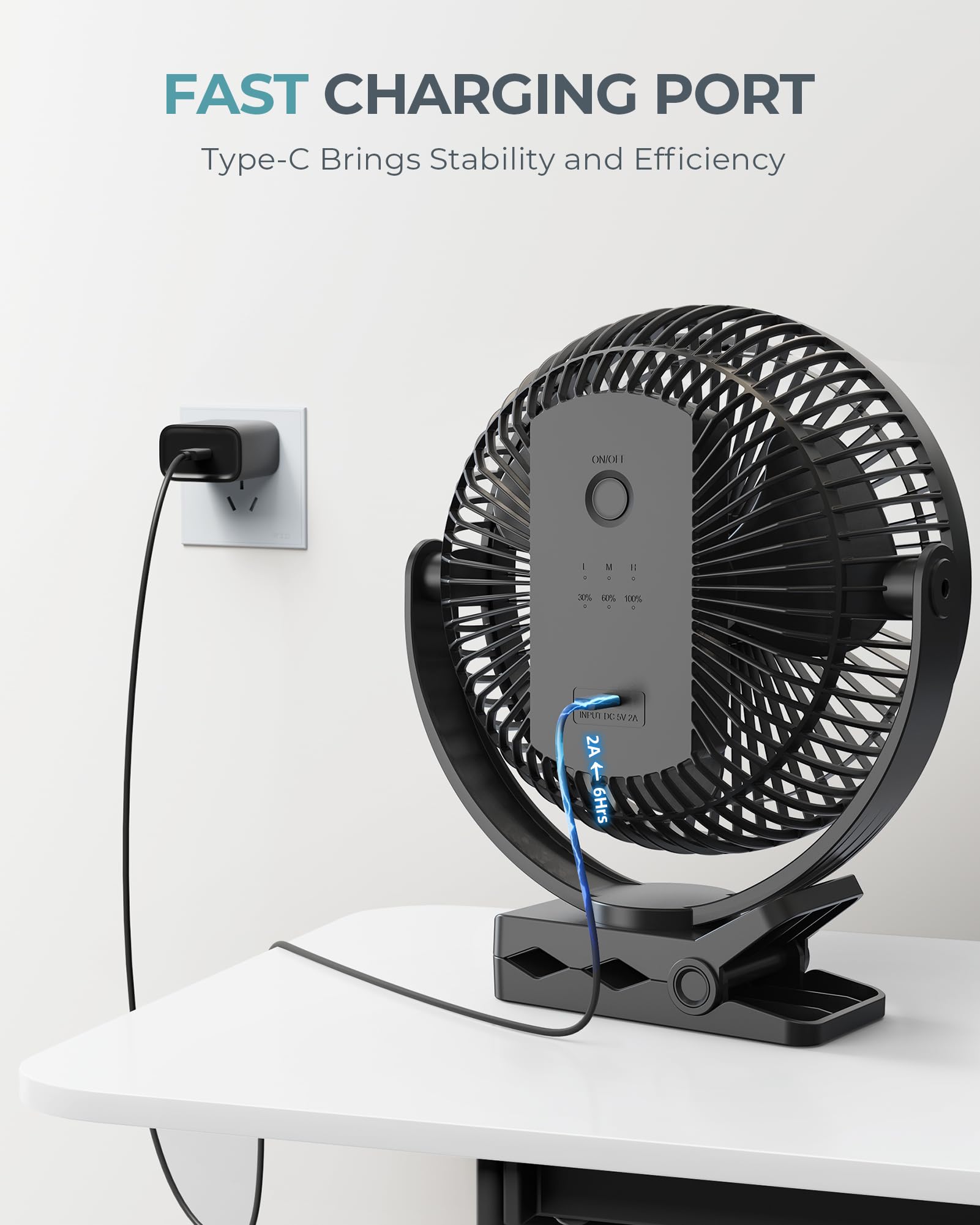 Xasla clip-on fan rotated 360 degrees to maximize airflow
