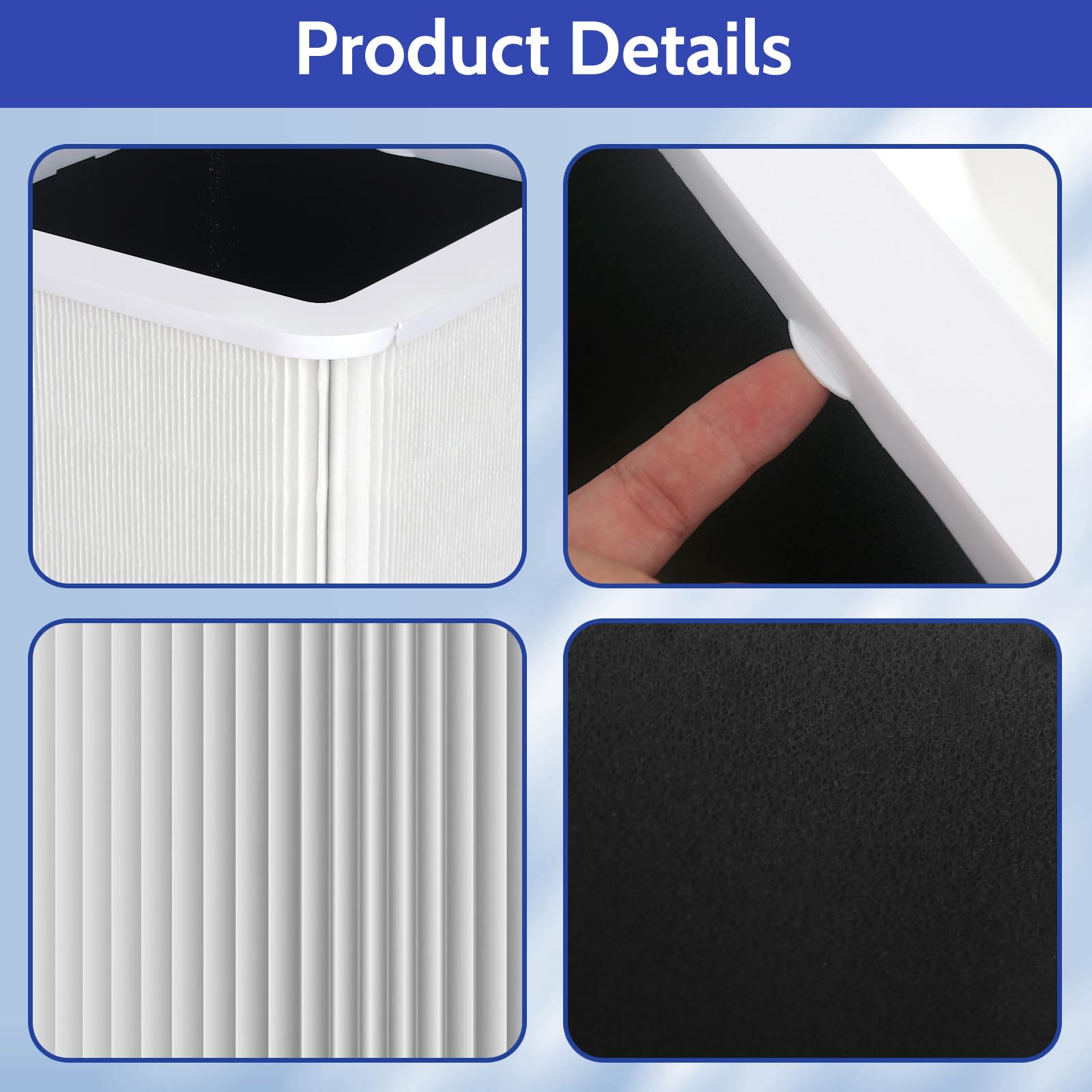 XBGG 211+ filter cross-section displays H13 HEPA and activated carbon layers.