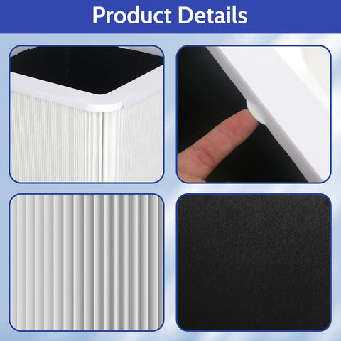XBGG 211+ filter cross-section displays H13 HEPA and activated carbon layers.
