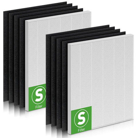 Package contents include two HEPA filters and eight pre-filters.